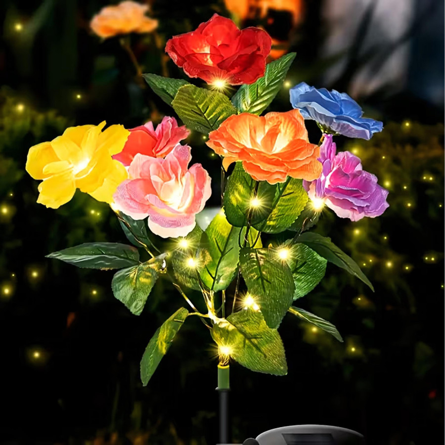 Set 2 lampi solare decorative multicolore 71 cm, model buchet de trandafiri cu LED [6]