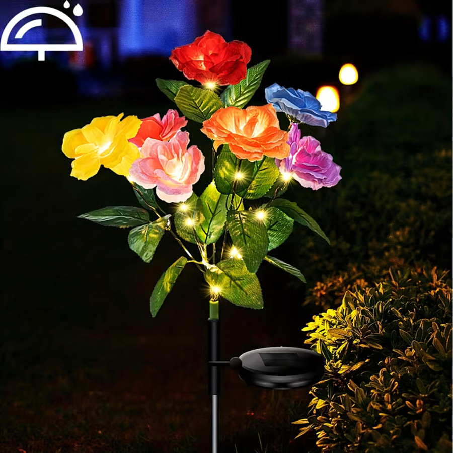 Set 2 lampi solare decorative multicolore 71 cm, model buchet de trandafiri cu LED [7]