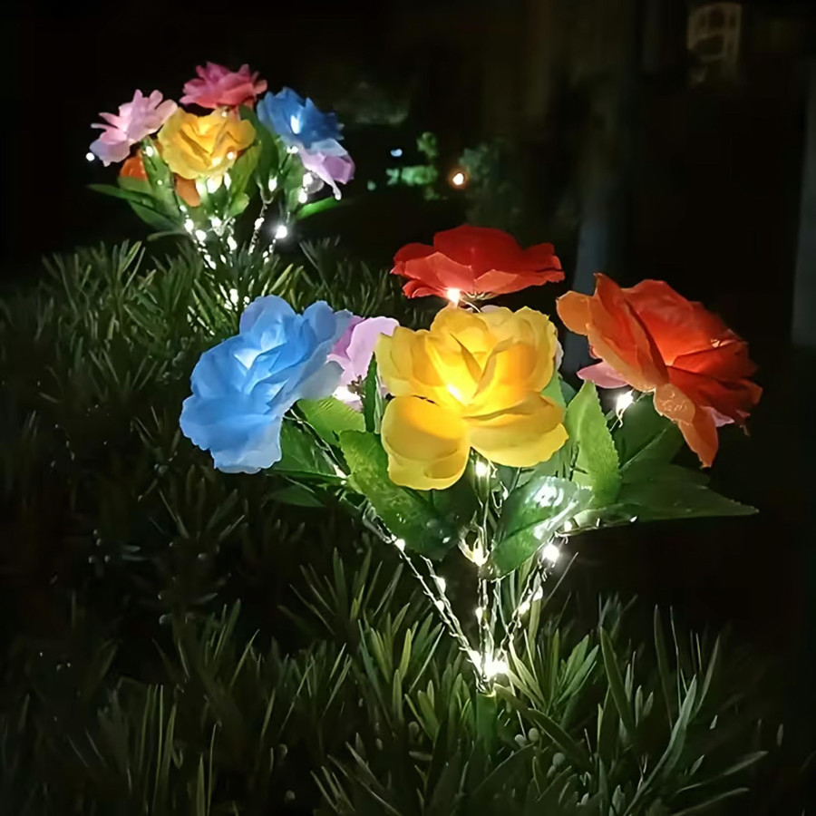 Set 2 lampi solare decorative multicolore 71 cm, model buchet de trandafiri cu LED [9]