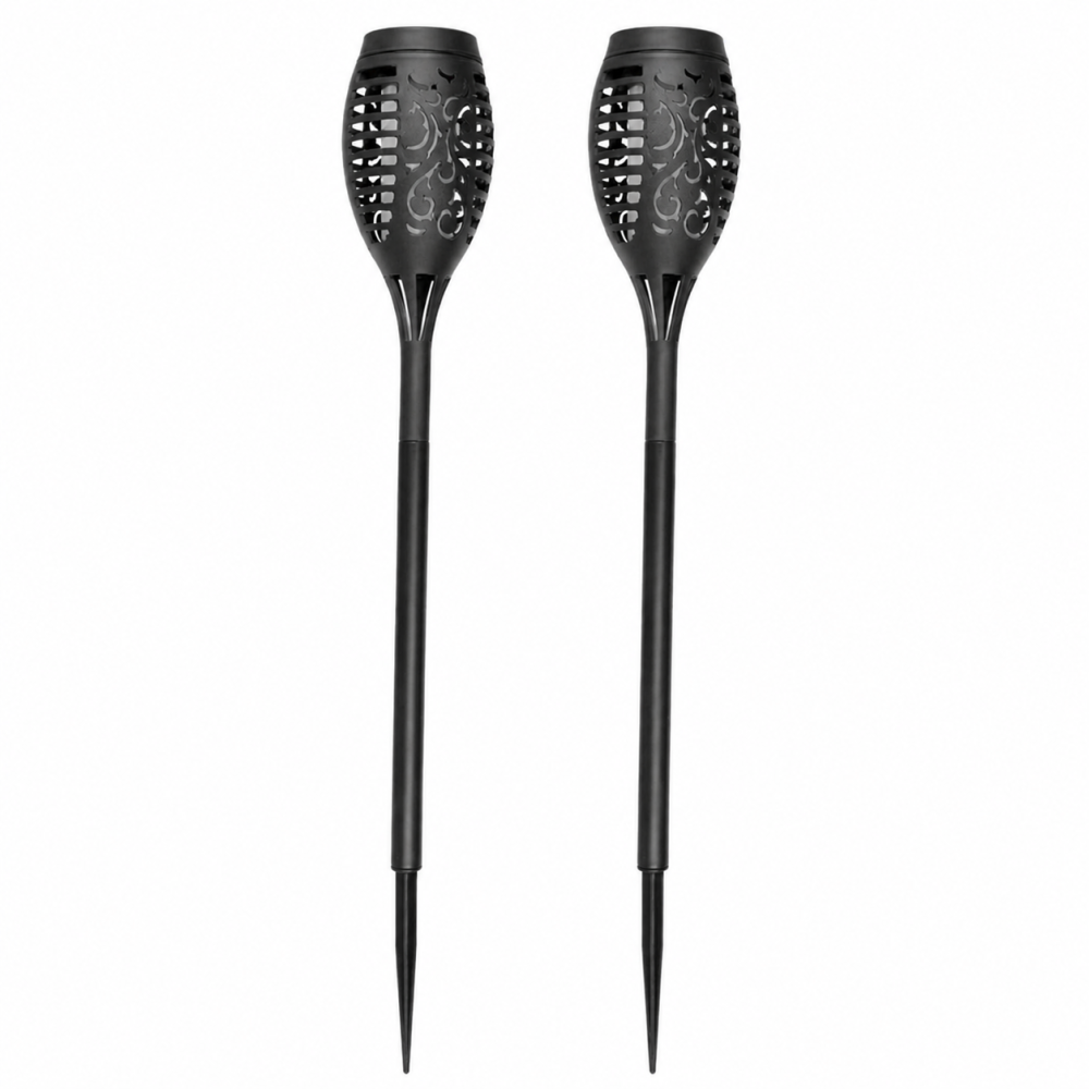 Set 2 Lampi Solare LED pentru Gradina si Terasa, iluminare decorativa cu efect de flacara, rezistente la apa, lumina calda, 7 x 51 cm, negru [2]