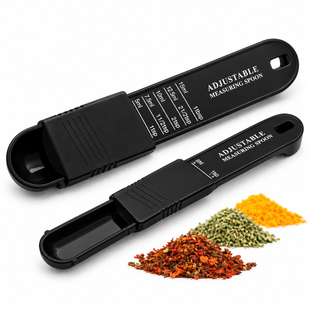 Set 2 linguri dozatoare negre 16 x 3,5 x 1,6 cm, din plastic, cu masurare ajustabila [5]