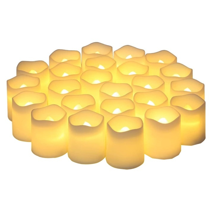 Set 2 lumanari LED ivoire 3.9 x 3.6 cm, lumina galbena efect flacara, 4 baterii LR1130 AG10 incluse, decor pentru masa, casa, aniversari si evenimente [9]