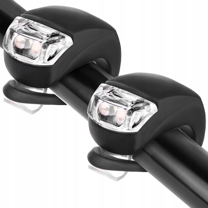 Set 2 lumini bicicleta, din silicon, lumina alba, 3 moduri de iluminare, impermeabile, prindere rapida cu clema, rezistente la praf si ploaie, negru [4]