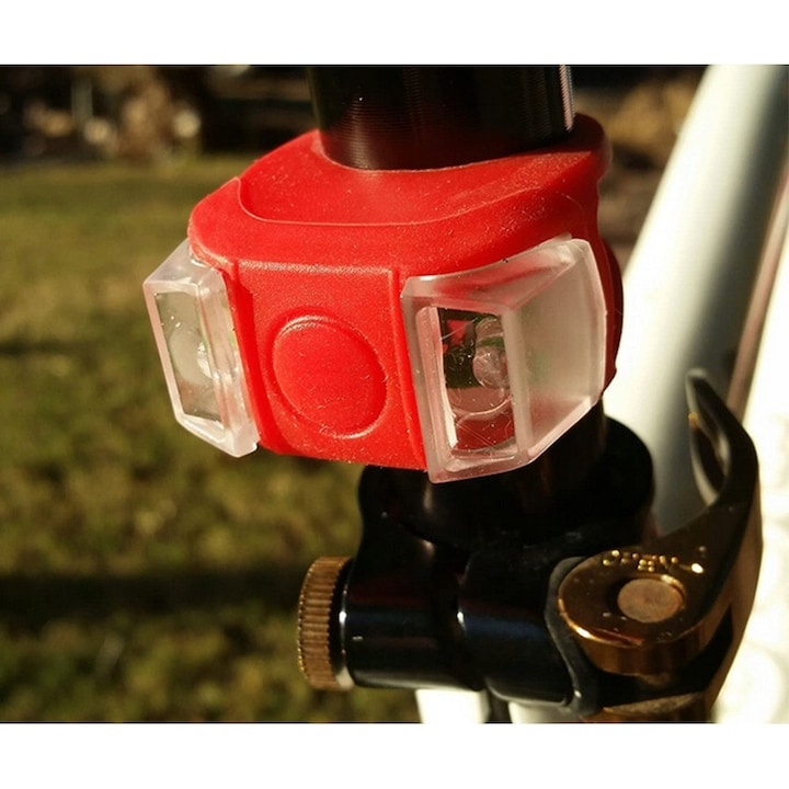 Set 2 lumini LED pentru bicicleta din silicon, fata si spate, alb si rosu, prindere rapida [8]
