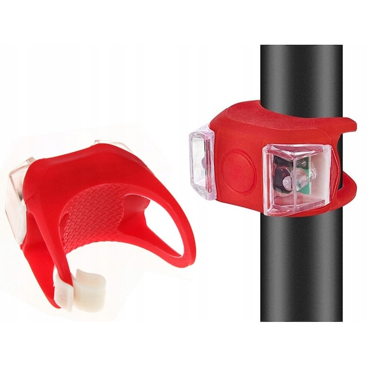 Set 2 lumini LED pentru bicicleta din silicon, fata si spate, alb si rosu, prindere rapida [4]