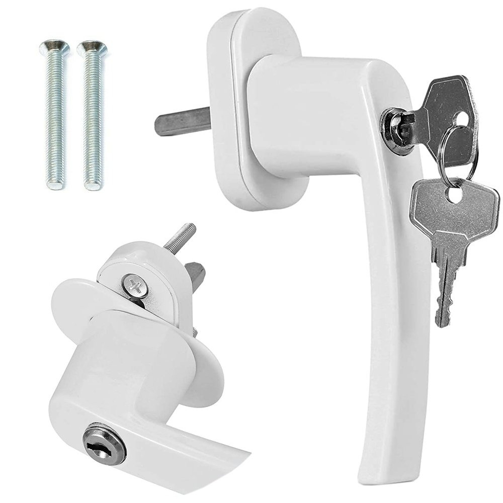Set 2 manere fereastra cu incuietoare, 4 chei, inchidere securizata, model universal, aluminiu, alb [10]