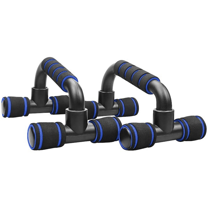 Set 2 manere pentru flotari, suprafata anti-alunecare, sarcina maxima 200 kg - Negru, albastru [2]