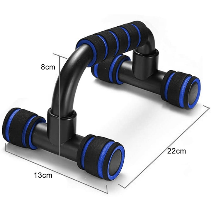 Set 2 manere pentru flotari, suprafata anti-alunecare, sarcina maxima 200 kg - Negru, albastru [3]