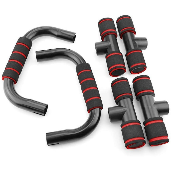 Set 2 manere pentru flotari, suprafata anti-alunecare, sarcina maxima 200 kg - Negru, rosu [6]