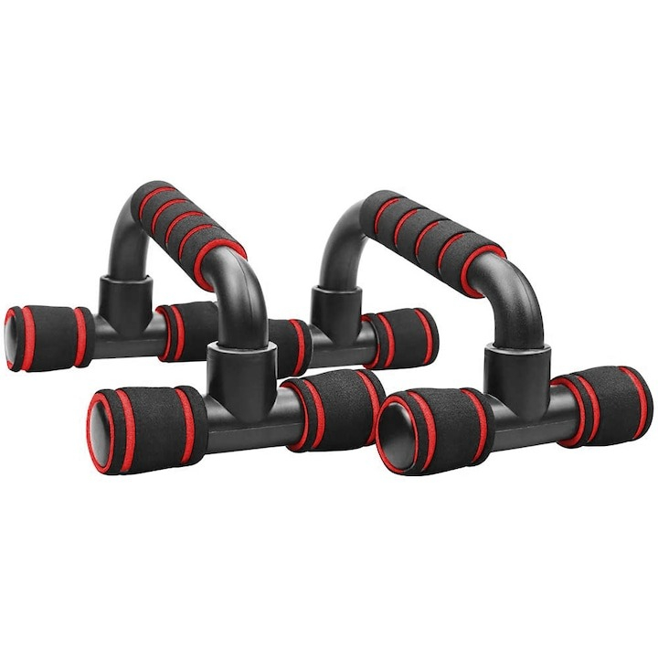 Set 2 manere pentru flotari, suprafata anti-alunecare, sarcina maxima 200 kg - Negru, rosu [2]
