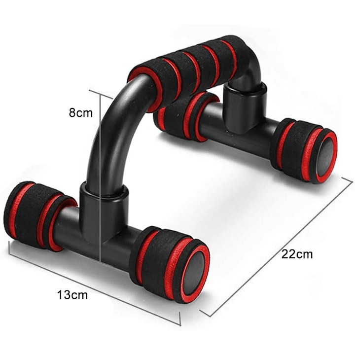 Set 2 manere pentru flotari, suprafata anti-alunecare, sarcina maxima 200 kg - Negru, rosu [4]