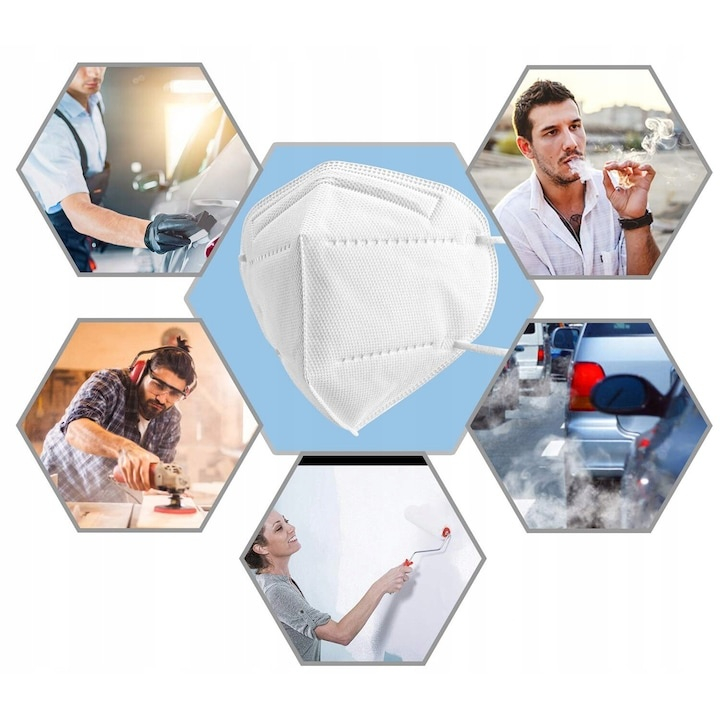 Set 2 masti de protectie KN95 pentru adulti, filtrare ridicata minimum 95%, de unica folosinta, culoare alba [13]