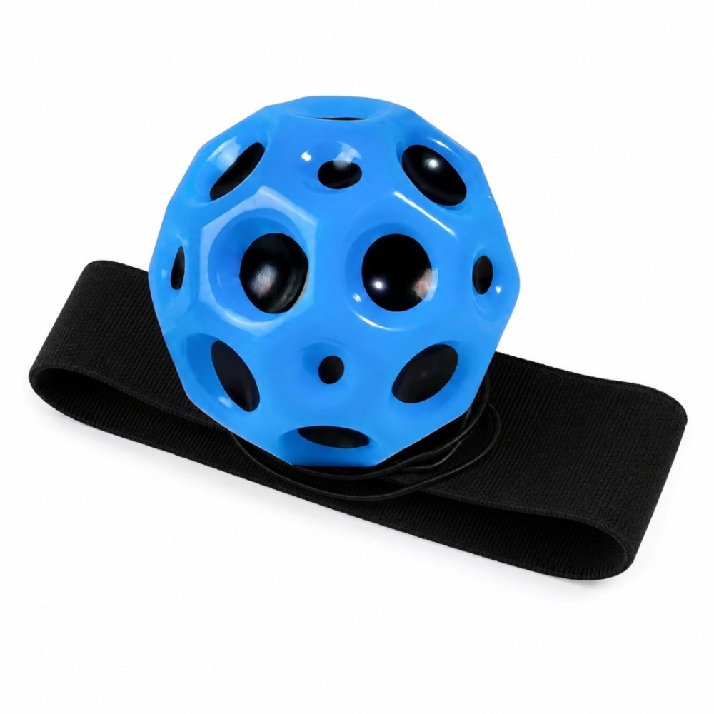 Set 2 mingi cu bratara pentru mana – model fotbal alb-negru si Space Moon Ball albastra, 66 mm, antistres pentru coordonare si reflexe [4]