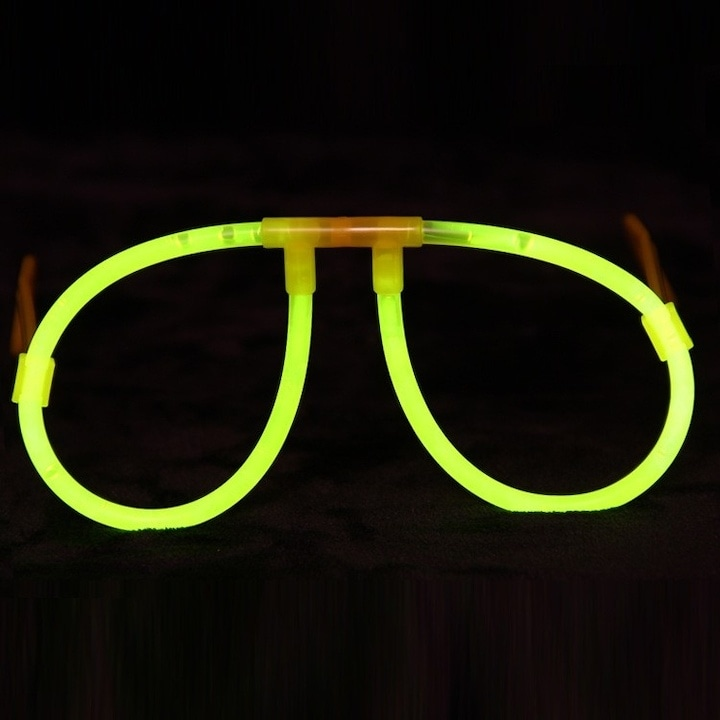Set 2 ochelari decorativi fluorescenti pentru petreceri si festivaluri, design rotund, accesorii luminoase din plastic, galben [3]