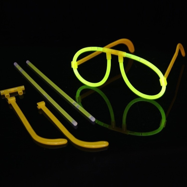 Set 2 ochelari decorativi fluorescenti pentru petreceri si festivaluri, design rotund, accesorii luminoase din plastic, galben [2]