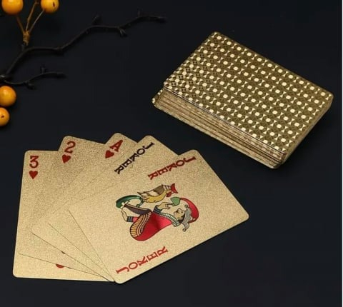 Set 2 pachete carti de joc premium, rezistente si durabile la apa, suflate cu aur de 24k, poker, petreceri, ocazii speciale [2]