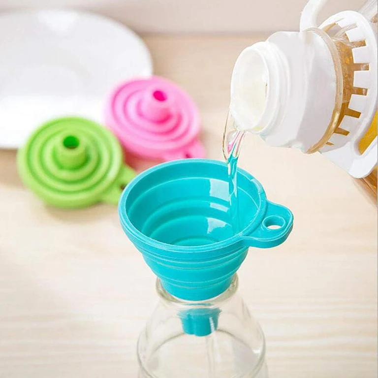 Set 2 palnii pliabile din silicon, albastre, extensibile, reutilizabile, pentru transfer lichide si ingrediente, compacte pentru bucatarie si calatorii [4]