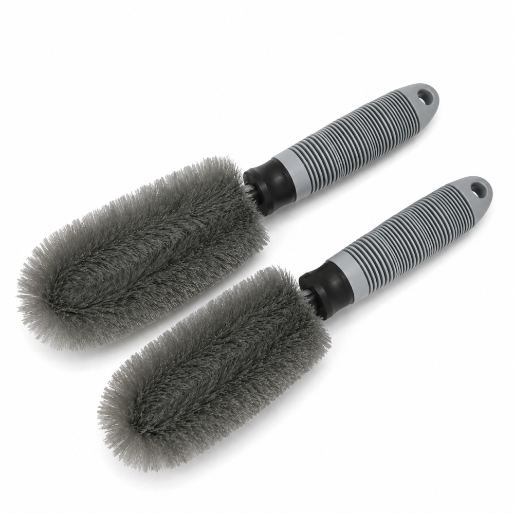 Set 2 perii pentru curatare jante auto, 25 cm, peri moi din polipropilena si nailon, maner ergonomic antiderapant, gri, pentru jante, anvelope si spatii greu accesibile [3]