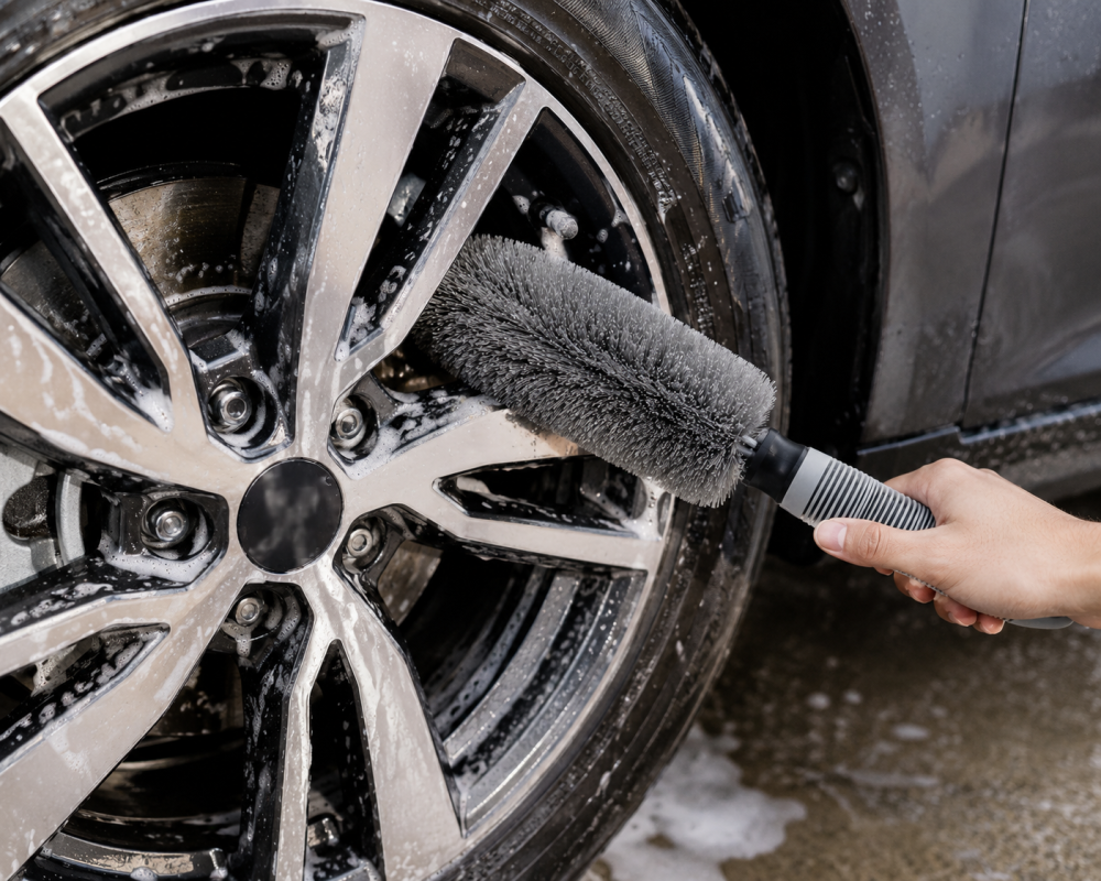 Set 2 perii pentru curatare jante auto, 25 cm, peri moi din polipropilena si nailon, maner ergonomic antiderapant, gri, pentru jante, anvelope si spatii greu accesibile [2]