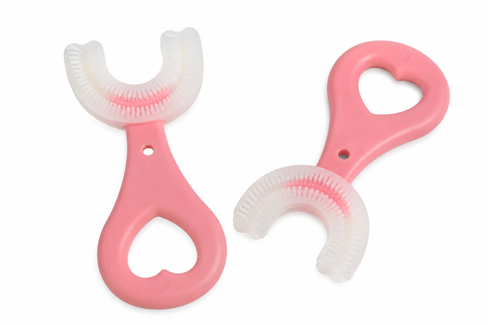 Set 2 Periute de Dinti in Forma de U pentru Sugari si Copii 2-6 Ani, Model Inima, Peri Moi din Silicon [5]