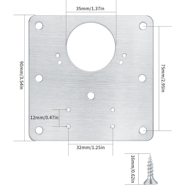 Set 2 placi pentru repararea balamalelor mobilier, inox rezistent, montaj rapid cu suruburi incluse, 9 x 9 cm, argintiu [2]