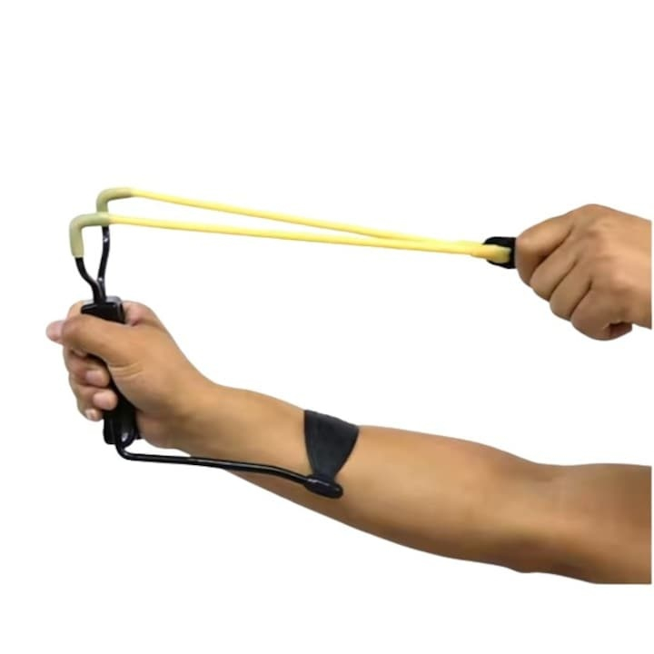 Set 2 prastii metalice profesionale cu suport incheietura, maner antiderapant, elastic dublu, 18 cm, tir sportiv outdoor [3]