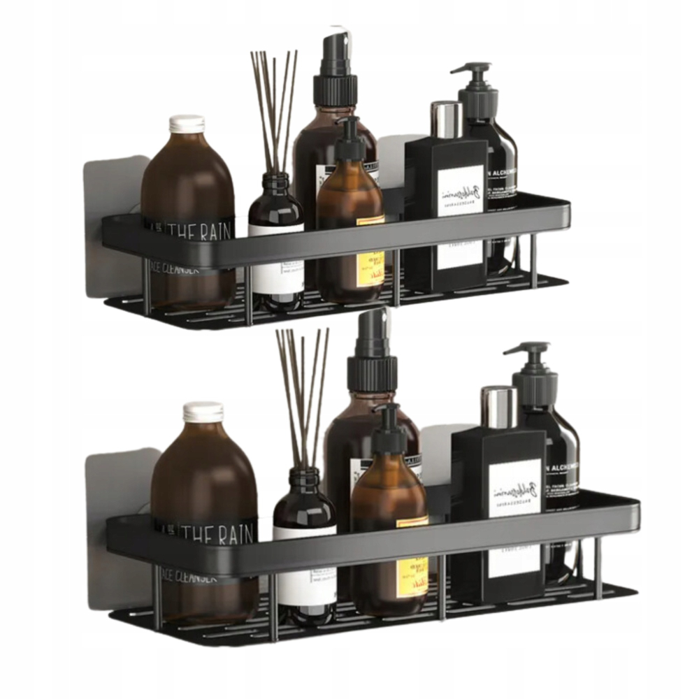 Set 2 rafturi suspendate autoadezive pentru baie si bucatarie, montare pe perete, otel inoxidabil negru mat, stil loft, 30.5 x 13 x 5.5 cm [4]