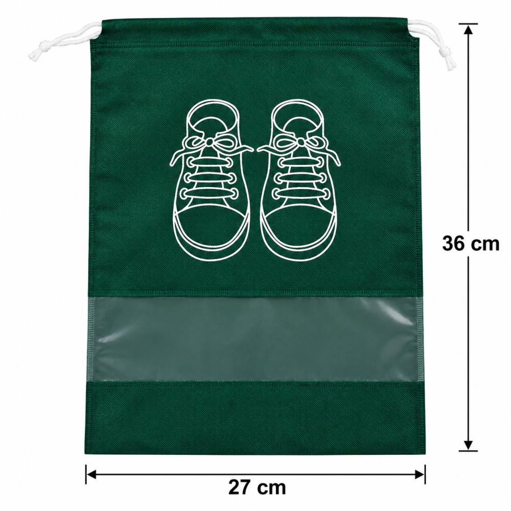 Set 2 saci verzi 36 x 27 cm pentru incaltaminte, organizatoare cu snur si fereastra transparenta [6]