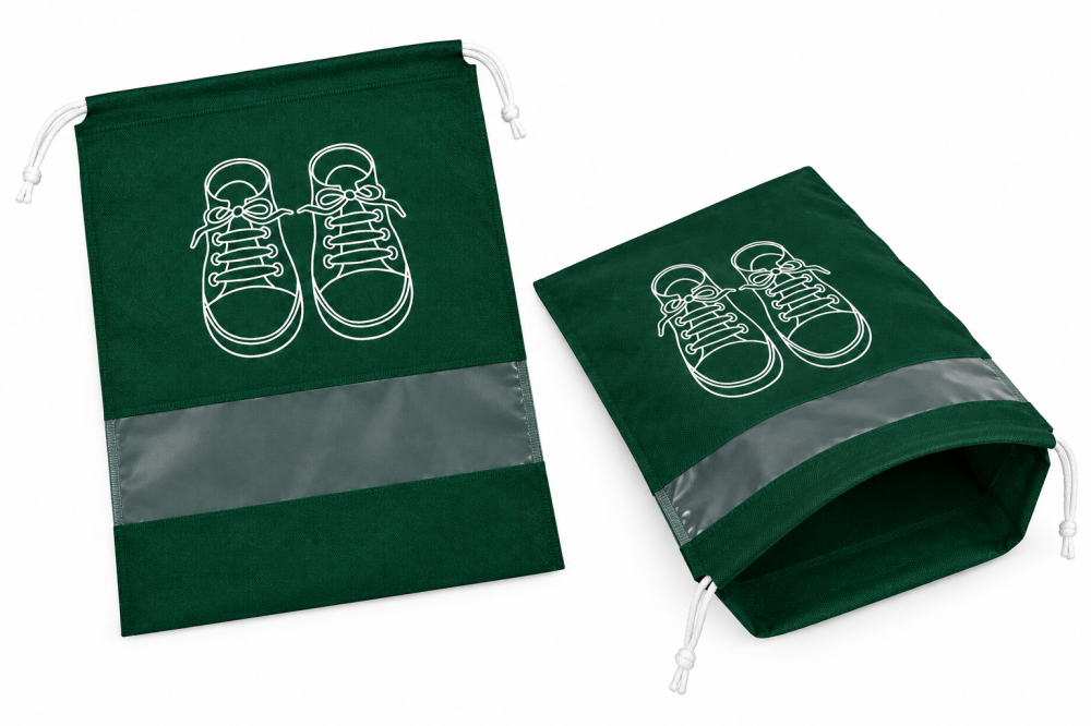 Set 2 saci verzi 36 x 27 cm pentru incaltaminte, organizatoare cu snur si fereastra transparenta [2]