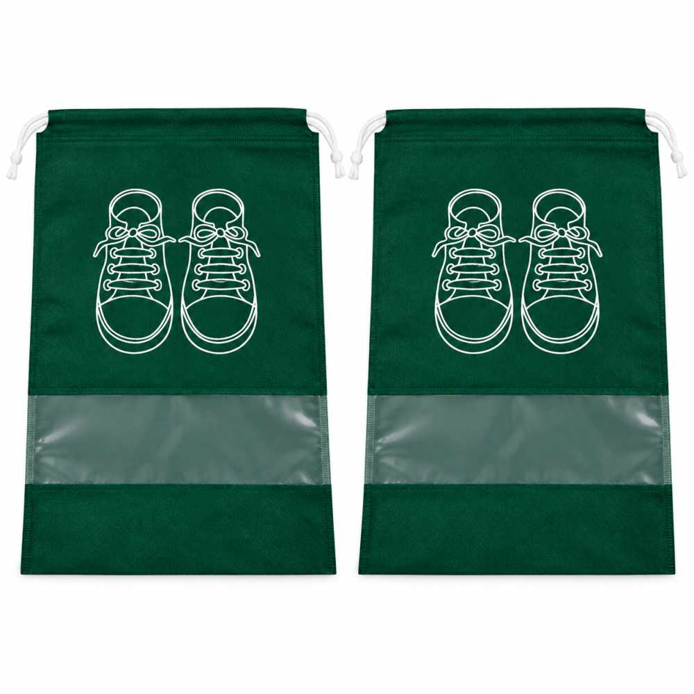 Set 2 saci verzi 36 x 27 cm pentru incaltaminte, organizatoare cu snur si fereastra transparenta [3]