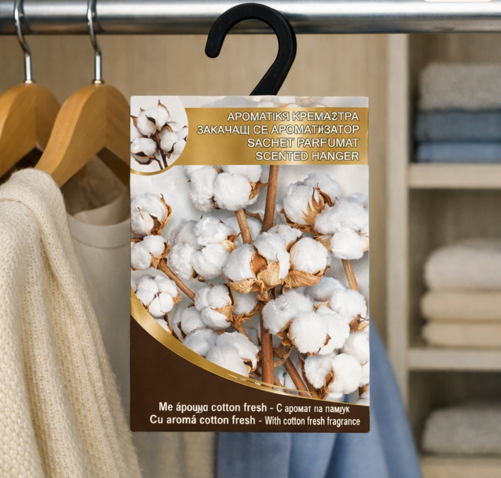 Set 2 saculeti parfumati Cotton Fresh - Bumbac, 24 x 12.5 cm, odorizant textil pentru dulap, garderoba, valize, sertare si masina [2]
