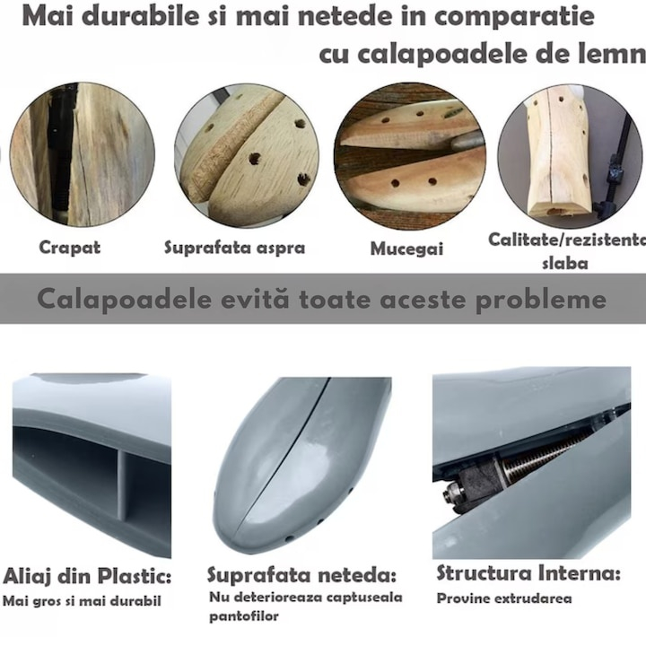 Set 2 sanuri incaltaminte reglabile, pentru largire si alungire pantofi, ABS si metal, marime 39-43, universale, gri [3]