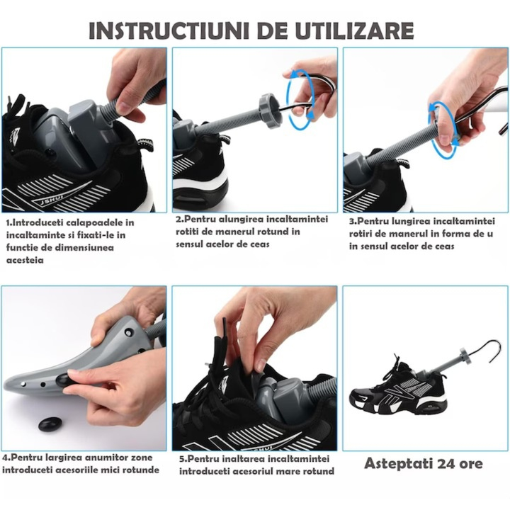 Set 2 sanuri incaltaminte reglabile, pentru largire si alungire pantofi, ABS si metal, marime 39-43, universale, gri [5]