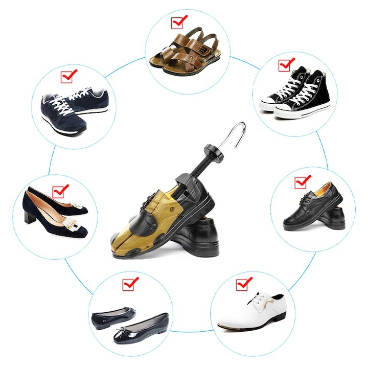 Set 2 sanuri pentru largit si alungit incaltaminte, universale, reglabile, plastic si metal, marime 41-47, galben/negru [7]