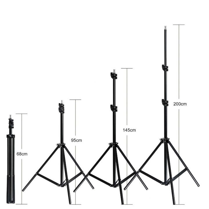 Set 2 softbox-uri profesionale cu lumina continua, 5500K, becuri 30W, trepiede reglabile 95–200 cm, difuzor textil, aluminiu si ABS, negru [6]