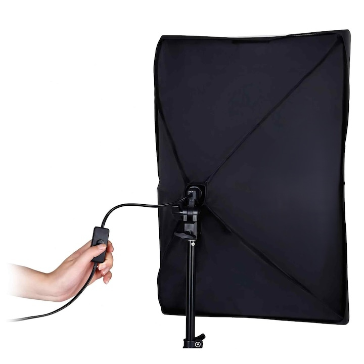 Set 2 softbox-uri profesionale cu lumina continua, 5500K, becuri 30W, trepiede reglabile 95–200 cm, difuzor textil, aluminiu si ABS, negru [5]