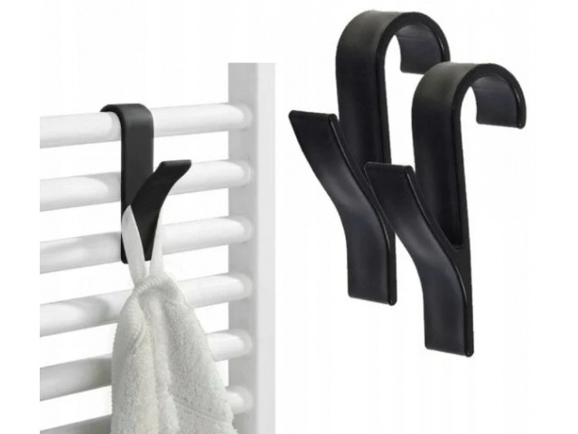 Set 2 suporturi de prosoape si haine, pentru calorifer, plastic, 9.8 cm, negru [8]