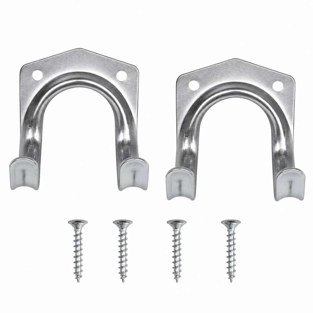 Set 2 suporturi metalice pentru unelte și furtun, montare pe perete, 7 x 5,5 x 6,5 cm fiecare, fier galvanizat, argintiu, cu șuruburi incluse [3]