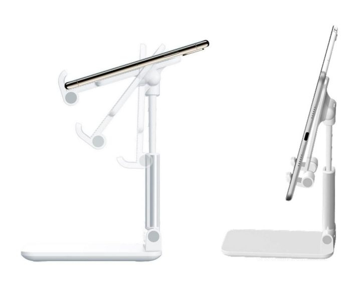 Set 2 suporturi telefon pliabile reglabile, compatibile smartphone si tableta pana la 10 inch (25.4 cm), antiderapante, alb si negru [8]