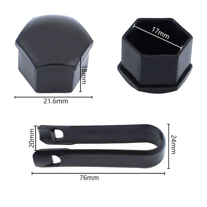 Set 20 capace hexagonale pentru prezoane, plastic, 17 mm, montare prin presare, cleste inclus, negru [6]