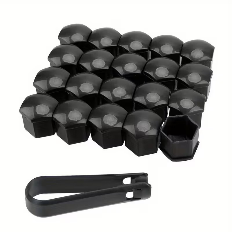 Set 20 capace hexagonale pentru prezoane, plastic, 17 mm, montare prin presare, cleste inclus, negru [8]