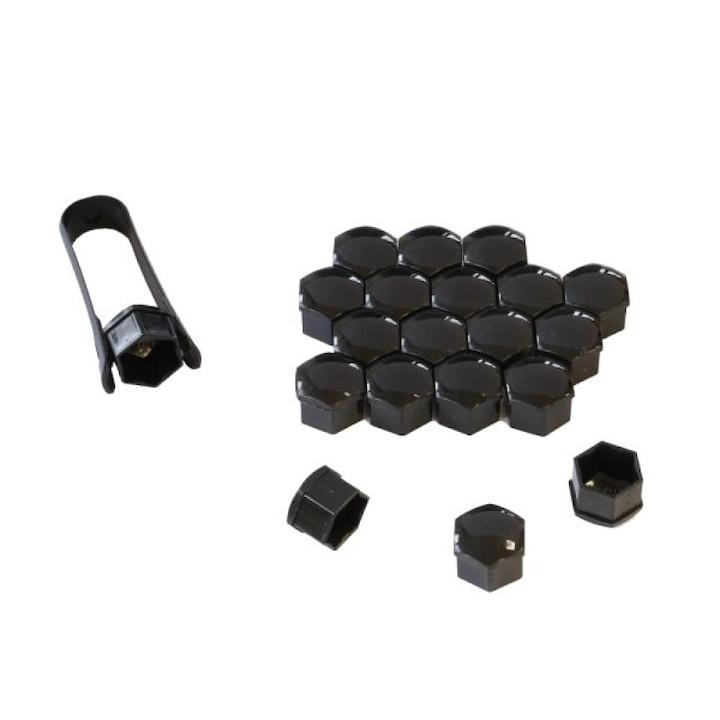 Set 20 capace hexagonale pentru prezoane, plastic, 17 mm, montare prin presare, cleste inclus, negru [11]
