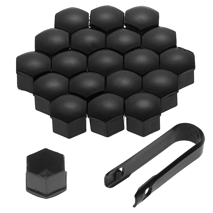 Set 20 capace hexagonale pentru prezoane, plastic, 17 mm, montare prin presare, cleste inclus, negru [14]