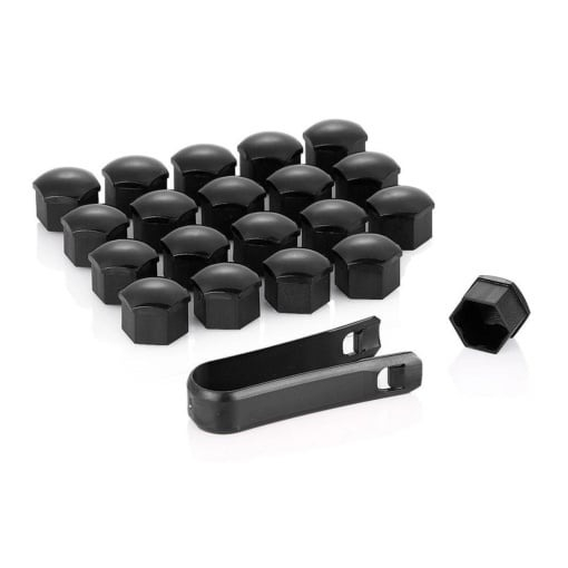 Set 20 capace hexagonale pentru prezoane, plastic, 17 mm, montare prin presare, cleste inclus, negru [10]