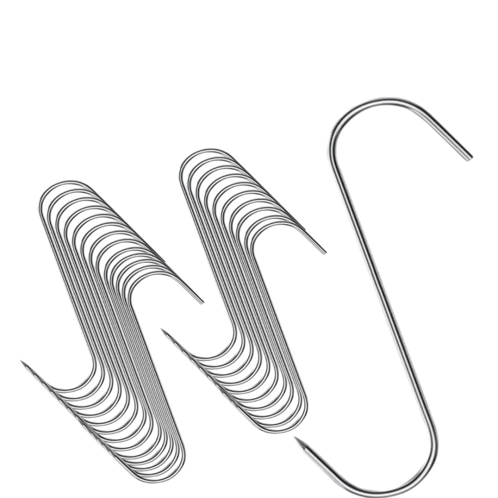 Set 20 carlige pentru carne si macelarie, argintii 14 cm, grosime 2.8 mm, inox rezistent tip S cu capat ascutit, pentru afumatoare, agatare si uscare [3]