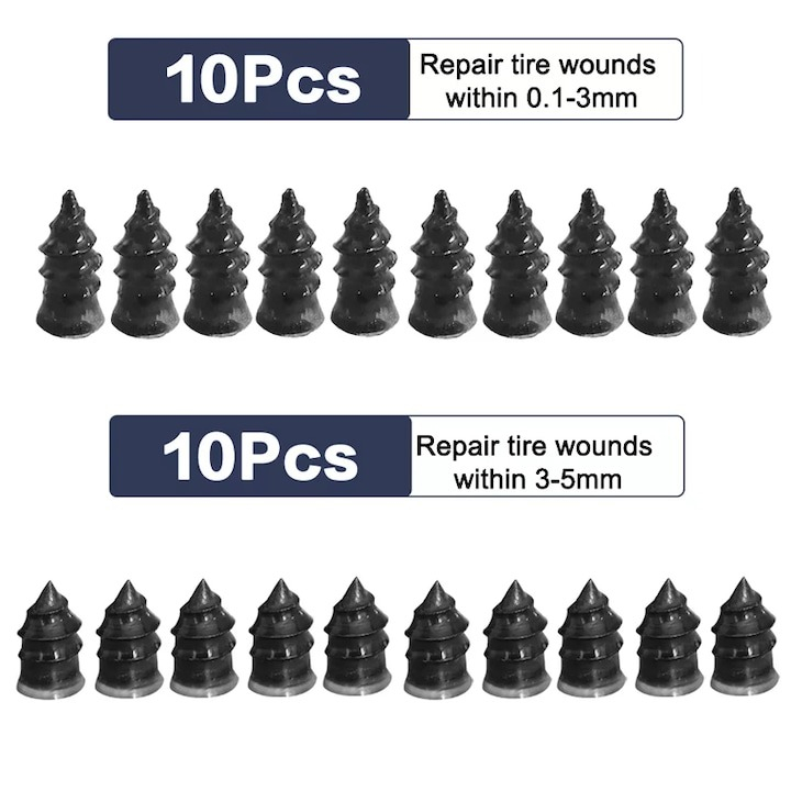 Set 20 dopuri, stifturi vulcanizare pentru anvelope, pana de cauciuc, 2 dimensiuni, 1.2x0.6 cm si 12x0.4 cm [2]