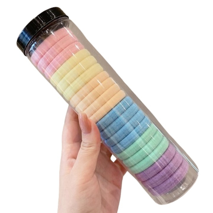 Set 20 elastice pentru par, culori roz – galben – portocaliu – bleu – verde menta – mov – material premium din elastan, rezistent, elastic si delicat cu parul [10]