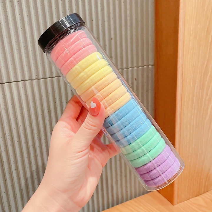 Set 20 elastice pentru par, culori roz – galben – portocaliu – bleu – verde menta – mov – material premium din elastan, rezistent, elastic si delicat cu parul [8]