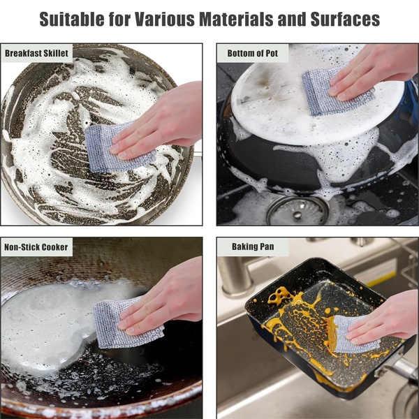 Set 20 lavete abrazive care nu zgarie, reutilizabile, pentru curatarea grasimii, murdariei si legumelor, uscare rapida, poliester, 20 x 20 cm, argintiu [8]