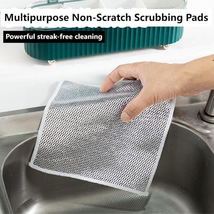 Set 20 lavete abrazive care nu zgarie, reutilizabile, pentru curatarea grasimii, murdariei si legumelor, uscare rapida, poliester, 20 x 20 cm, argintiu [4]